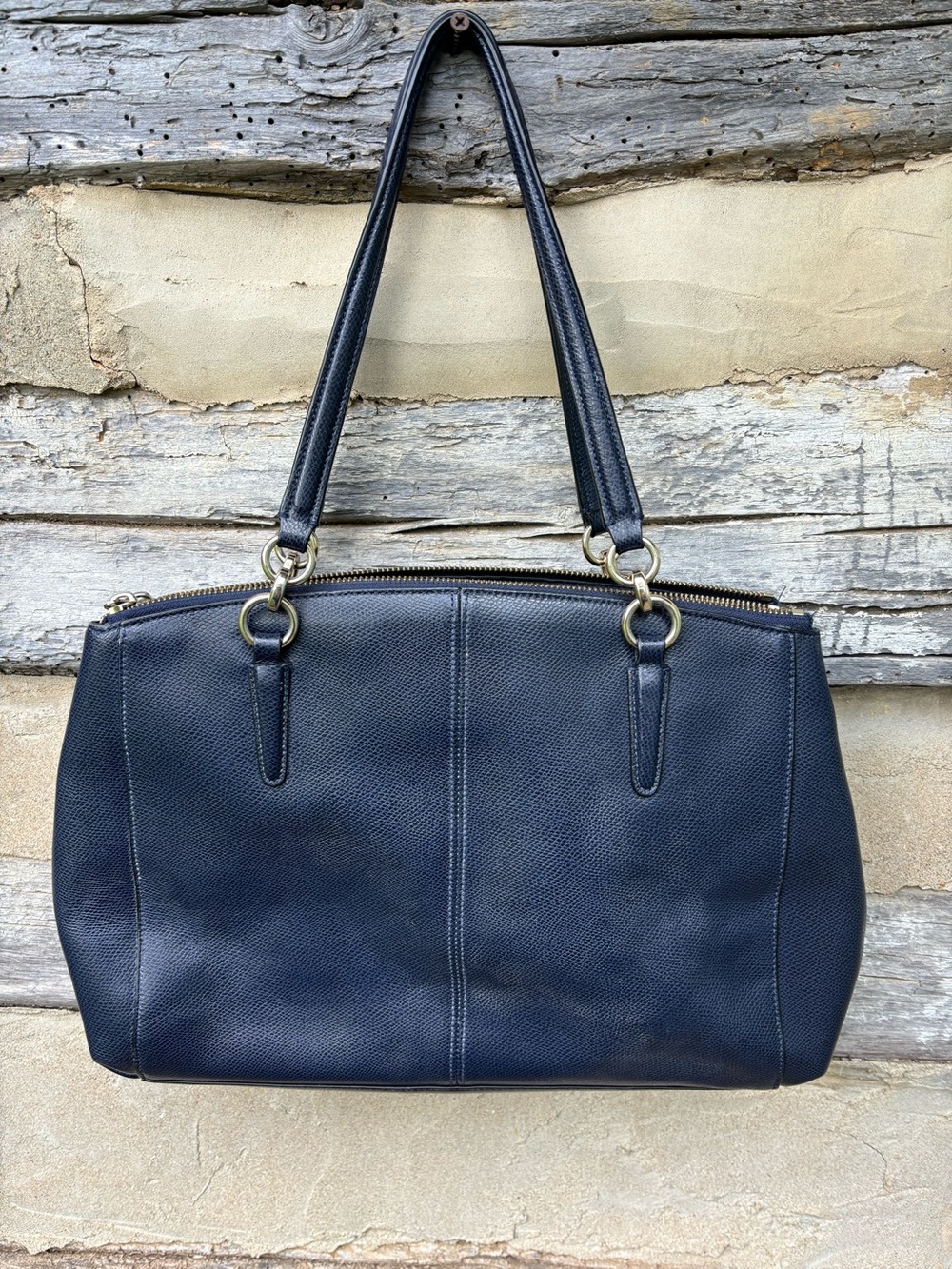 Coach Outlet Navy Leather Shoulder Bag with Gold Hardware - Picture 2 of 13